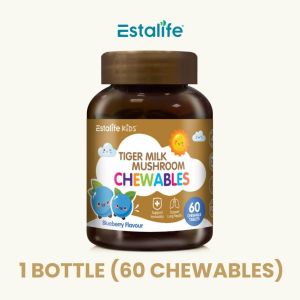 Estalife Kids Tiger Milk Mushroom Chewables - Immunity & Respiratory Health Support for Kids - Natural Lung Defense - Blueberry Flavour (60 Tabs)