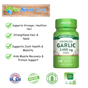 Nature’s Truth Odorless Garlic 2400mg 120 Softgels | Heart Health Blood Pressure Immune Support