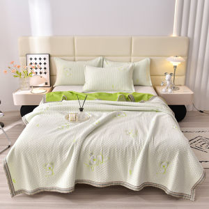 【 2024 New product】High Quality Wormwood Knitted Cotton Jacquard Summer Quilt Summer Cool Quilt Air Conditioner Quilt Soft Breathable Blanket Thin Comforter