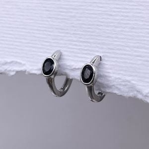 ต่างหูห่วงฮักกี้ เพชร CZ ฝังหุ้ม สีดำ