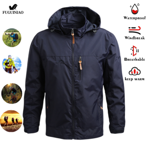 FUGUINIAO Mens Military Waterproof Riding Tactical Outerwear Waterproof Jacket For Men Outdoor Mountaineering Suit Hoodie Windbreaker Jacket