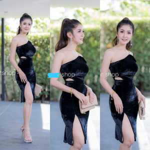 GISTA MIDI DRESS BLUDRU TALI RANTAI GOLD Dress Pesta One Shoulder 812