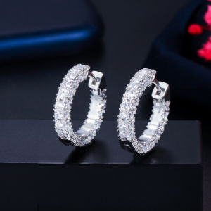 SEQUITO Gorgeous Women Ear Jewelry Yellow Gold Plated Paved Green White AAA Cubic Zirconia Exquisite Round Small Hoop Earrings SE419