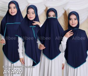 AliMaMa Medan - JILBAB AYANA - Kerudung 3 in 1 Cadar Tali - Jilbab Jersey Instant Murah