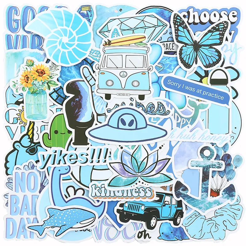 50pcs Cute Vsco Girl Sticker for Water Bottle Waterproof Vinyl Laptop  Sticker Stationery Diy Blue Aesthetic Sticker