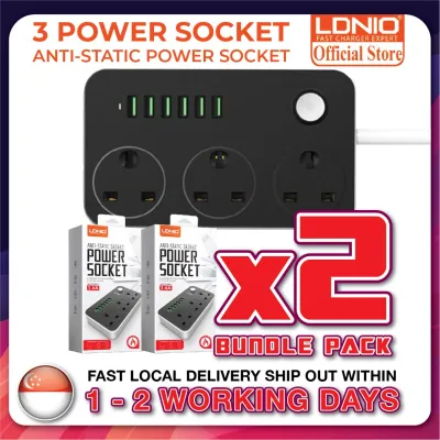 🔥Bundle of 2🔥 LDNIO SK3662 Power Socket with UK 3 Pin + 6 USB Charger 5V 3.4A Surge Protector 2 Meter Power Extension