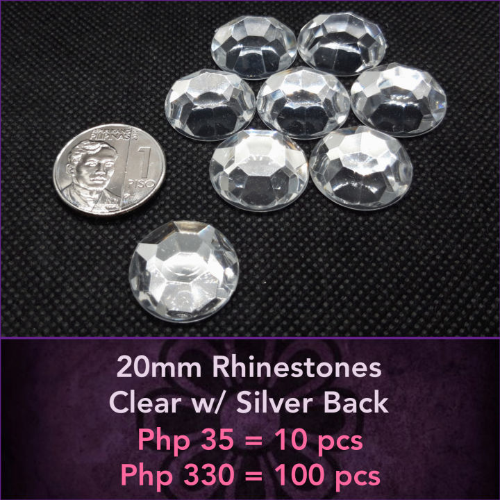 20mm Rhinestones Silver Bottom - Clear or Crystal - 10 pcs | Lazada PH