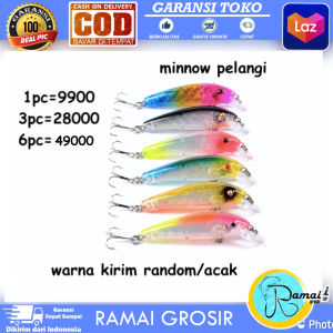 BISA COD RAMAI PANCING GROSIR UMPAN MINNOW PELANGI 7cm dan 6.5gr WARNA RANDOM