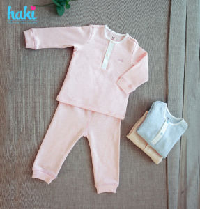 Bộ quần áo thu đông dài tay cổ trụ cách điệu Melange Cotton cao cấp HAKI cho bé sơ sinh tới 3 tuổi BC002 (6-15kg) bộ quần áo mặc nhà cho bé trai bé gái hàng Việt Nam xuất khẩu