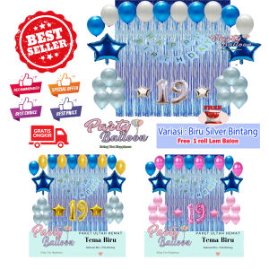 Partybaloon Paket Balon Ulang Tahun Dekorasi Anak Dewasa Murah Set Ultah Lengkap Biru Dekor Happy Birthday Decoration Blue