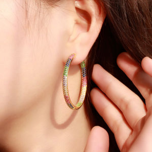 SEQUITO Trendy Rose Gold Plated Nightclub Party Jewelry Paved Multicolor AAA Cubic Zirconia Big Round Circle Hoop Earrings for Women SE403
