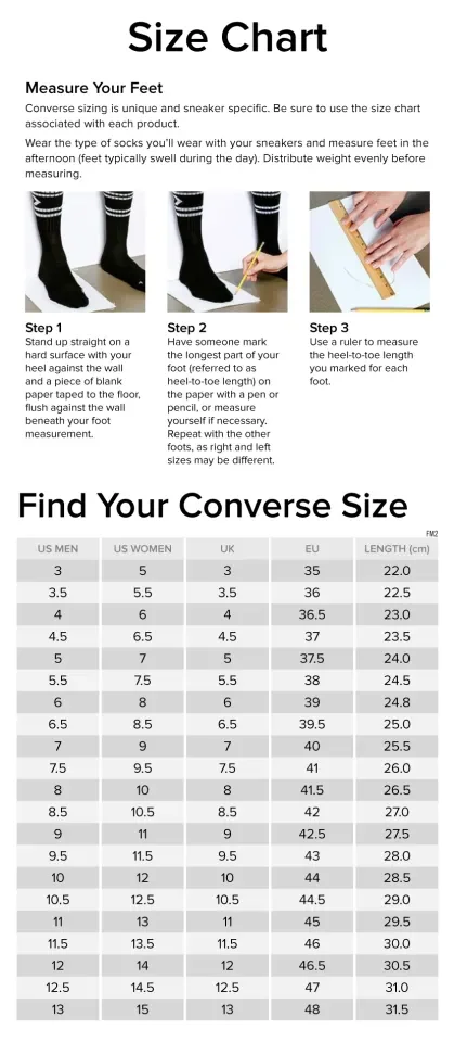 Converse chuck clearance 70 size chart