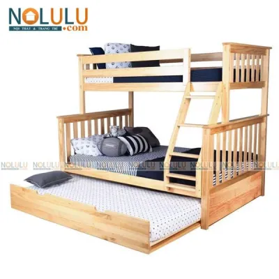 Giường 3 Tầng Gỗ Tự Nhiên K.Bed (1m/1m4/1m) Tiết Kiệm Diện Tích - Giường Tầng Có Thể Tách Thành Các Giường Đơn - Người Lớn Có Sử Dụng Được