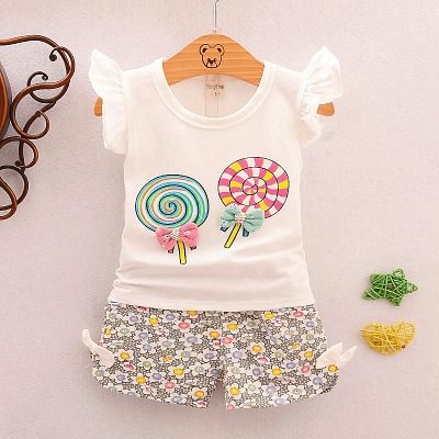 0-5 years old baby girl children's candy cotton T-shirt shorts 2-piece  set in stock Lazada PH