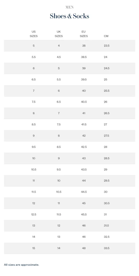 Polo ralph lauren shop mens shoes size chart