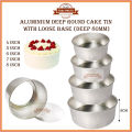 Aluminium Deep Round Cake Tin Mould With Loose Base (Deep 80mm) - 4/5/6/7/8 Inch / Loyang Bulat Tinggi Pangkal Longgar. 