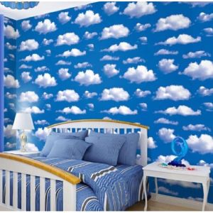 Wallpaper Dinding +/-8m +/-4.5m 1m Plafon Sticker Plavon Tembok Dekorasi Awan Biru WPS184 Atap  Rumah