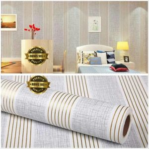 Wallpaper Sticker Dinding Tembok GARIS SALUR ABU GOLD WPS086 Walpaper Stiker Kamar Ruang Tamu Kantor