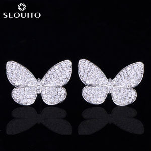 SEQUITO Hot Sale Trendy Full Tiny AAA CZ Delicate Butter-fly Design Stud Earrings for Women Girl Korean Style Jewelry Gifts SE127