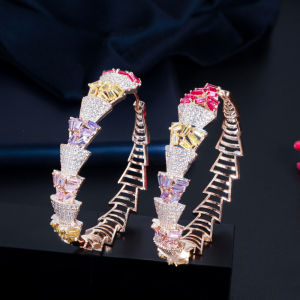 SEQUITO Người Hâm Mộ Tuyệt Đẹp Sáng Bóng Nhiều Màu Cubic Zirconia Pha Lê Cho Nữ Tiệc Cưới Vòng Tròn Lớn Màu Vàng Trang Sức SE455