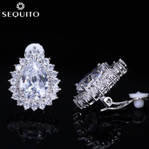 SEQUITO Bông Tai Thiết Kế Giọt Nước Mắt Kim Cương CZ AAA Lấp Lánh Không Xỏ Lỗ Không Lỗ Khuyên Tai Kẹp Thời Trang Nữ Trang Sức Cho Tiệc Prom Phụ Kiện SE201