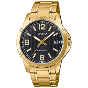 CASIO ORIGINAL - CASIO MTP-V004G-1B - Men - Gold Hitam - Stainless - NEW - Jam dunia JD18ST # Jam Tangan Pria Cowok Anti Air Digital Analog + CASIO MTP V004G 1B MTP-V004G V 004 G MTPV004 MTP-V004 MTPV004G MTP-004 V004 s001 $ WR0 STS SD7 EM7