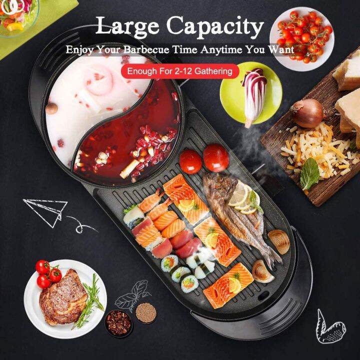 Electric Hot Pot Indoor Korean BBQ Grill Shabu Shabu Pot with Divider Non Stick Pan Separate Dual Temperature Control 1 8 People Gathering. Luckystoreph Lazada PH