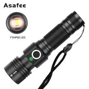 Asafee 1000LM Mini Portable Small LED Flashlight Torch 18650 P50 LED 4 Modes USB Charging Zoomable Flashlight