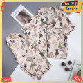 Bộ ngủ pijama lửng nữ vải kate Thái loại 1 freesize dưới 62kg. Đồ bộ mặc nhà nữ áo cộc quần lửng ngố.. 