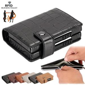 Anti Theft Mutifunction Men Blocking Rfid Wallet Mini PU Leather Business Aluminium Credit Card Holder Purse Automatic Slide out Double Case Slim Smart Wallet