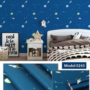 Wallpaper Sticker Planet Angkasa Biru Tua Walpaper Stiker Dinding Kamar Tidur Anak Laki Laki Plafon
