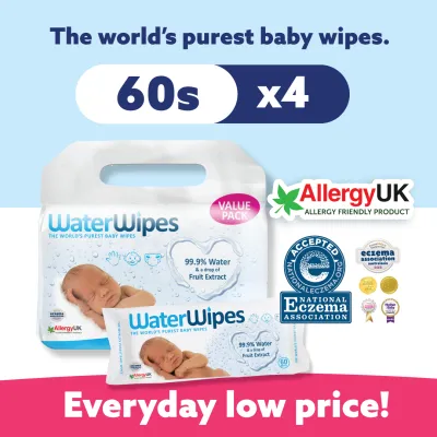 WaterWipes™ Pure Sensitive Baby Wet Wipes 4 x 60s per pack (Made in Ireland)