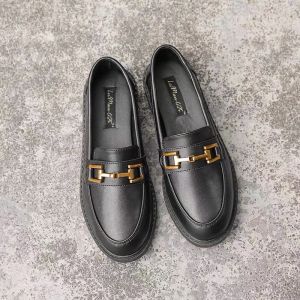 Giày loafer moca lười nữ bệt búp bê đế 3cm cao cấp đen trắng kem