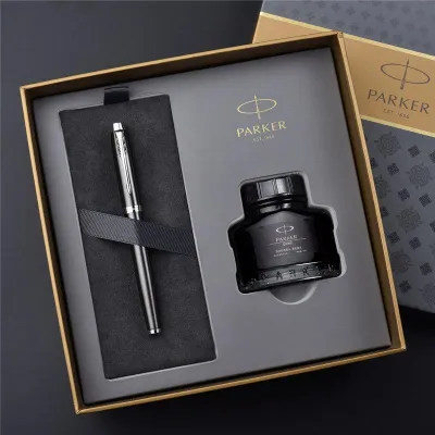 Parker New Collection IM Series Fountain Pen Set with Quink Ink Bottle in Black Color Fine Business Gift