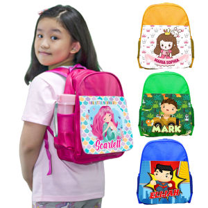 Customized Kiddie Backpack - Editable Name Photo w/ Cute Background New Kids Bag for Girls and Boys School / Travel Bag Birthday Gifts Giveaways