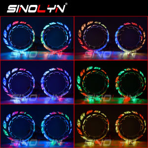 Sinolyn Angel Eyes RGB LED Revolving Dynamic Shrouds APP Control For Hella/Koito Q5 2.5/3 Inch Lenses Sequential Flowing Bezels