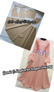 pola instan / pola jiplak gamis setengah lingkaran lengan lonceng