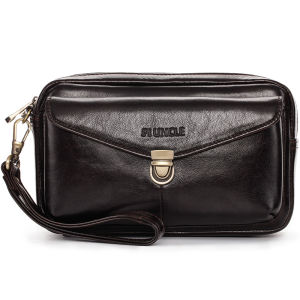 PIUNCLE Brand High Quality Genuine Leather Mens Clutch Bags Hand Bags Women  Casual Money Purses and Handbags Small Business Office Bags Large Capacity Double Zipper Wallet Vintage Cowhide Shoping Bag Women Soft Leather Mobile Phone Pouch Money Pocket