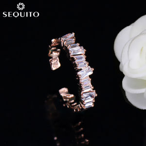 SEQUITO Sparkling Irregular Baguette Cut CZ Simple Fashion Adjustable Open Ring for Prom Party Women Trendy Minimalist Jewelry SR017