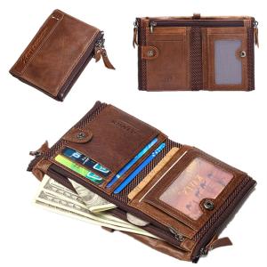 KAVIS 100% Genuine Leather Men Wallet Small Zipper Men Walet Portomonee Male Short Coin Purse Brand Perse Carteira For Rfid