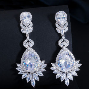 SEQUITO Super Sparkling Tear Drop AAA Cubic Zirconia Dangle Big Party Earrings for Women Luxury Wedding Jewelry SE427