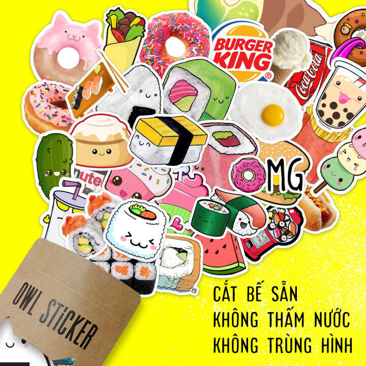 [HCM]Bộ 10 - 100 hình dán food sticker Đồ ăn siêu dễ thương nhìn là thèm - chống nước cao cấp