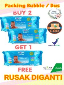 Pure Baby Hand and Mouth wipes Tissue Basah Aloe Vera orange Blue isi 60s BUY 2 GET 1 FREE - ZEUS