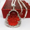 Dây chuyền bạc Phong thủy Mặt Di lạc đá đỏ Bạc Thái Cao Cấp - dây chuyền nam, dây bạc, vòng cổ, day chuyen (dây và mặt) ( Màu bạc). 