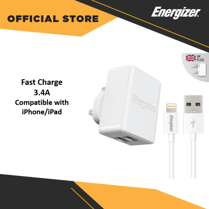 Energizer Ultimate WHITE Dual USB Fast Charger Wall Charger