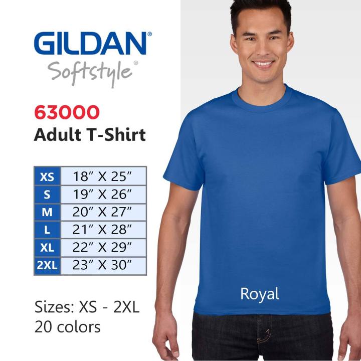 Gildan Softstyle Royal Blue 63000 100% Cotton Imported Plain