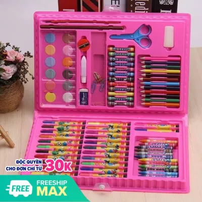 [Quà tặng con yêu] Hộp bút màu loại tốt cho bé tập tô tập vẽ gồm có 86 chi tiết đủ món bút tô bút chì bút sáp phấn màu kèm theo tẩy gọt bút lông ghim thước kẻ bảng nhựa pha màu kéo hồ dán gọn gàng tiện lợi