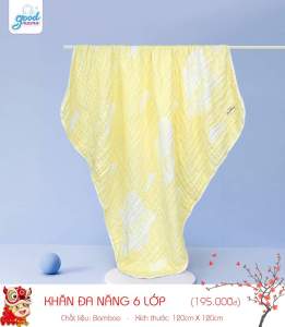 Khăn tắm cho bé 6 lớp 100x108cm Goodmama khăn sợi tre thấm hút nước tốt mềm mại cho da bé