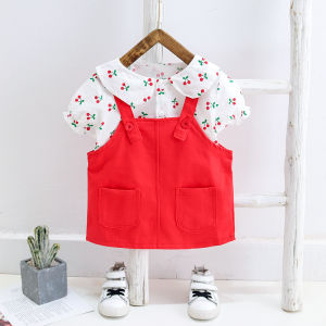 0-5 year old baby girl fashion short sleeve cherry print clothes suit 2-piece set [in stock]