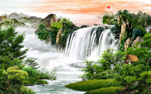 Tranh dán tường Cảnh Núi Non Hùng Vĩ trang trí bàn thờ nhiều kích thước CanhTho002